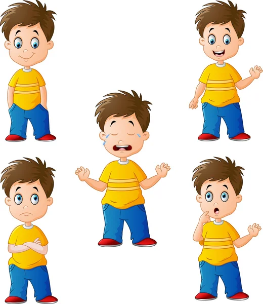 Little boy in various expression — Stock Vector