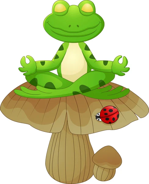 Grenouille dessin animé assis sur champignon — Image vectorielle