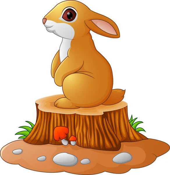 Mignon lapin debout sur souche d'arbre — Image vectorielle