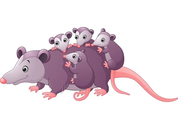 Mignon opossum dessin animé avec des enfants — Image vectorielle