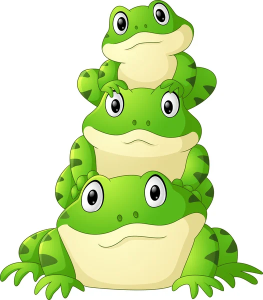 Cartoon frog stacked isolated on white background — Stock Vector