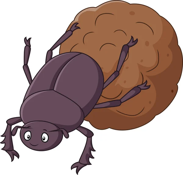 Dung Beetle with a Big Ball of Poop Cartoon — Stock Vector