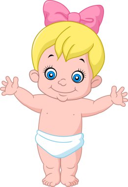 Beyaz arka plan üzerinde izole karikatür bebek kız