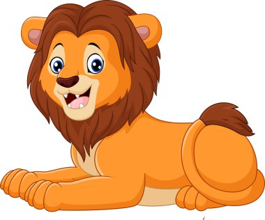 Beyaz arka plan üzerinde izole karikatür aslan oturma