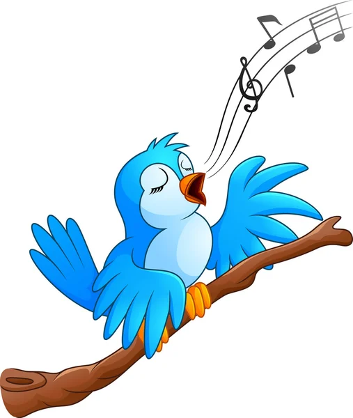 Uccello dei cartoni animati cantare sul ramo — Vettoriale Stock