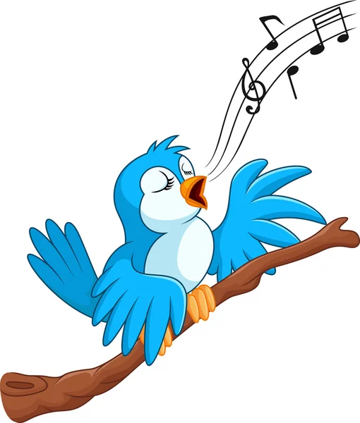 Cartoon bird sing on the branch — Stock Vector