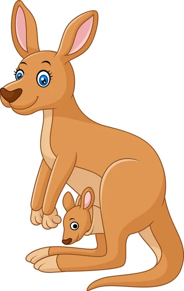 Cartoon-rotes Känguru trägt einen süßen Joey — Stockvektor