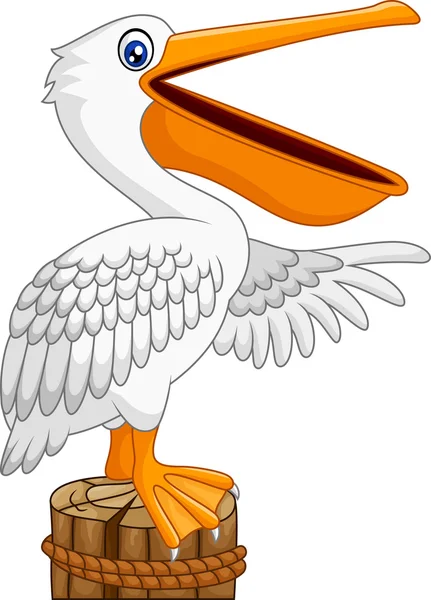 Cartoon Pelican di teluk - Stok Vektor