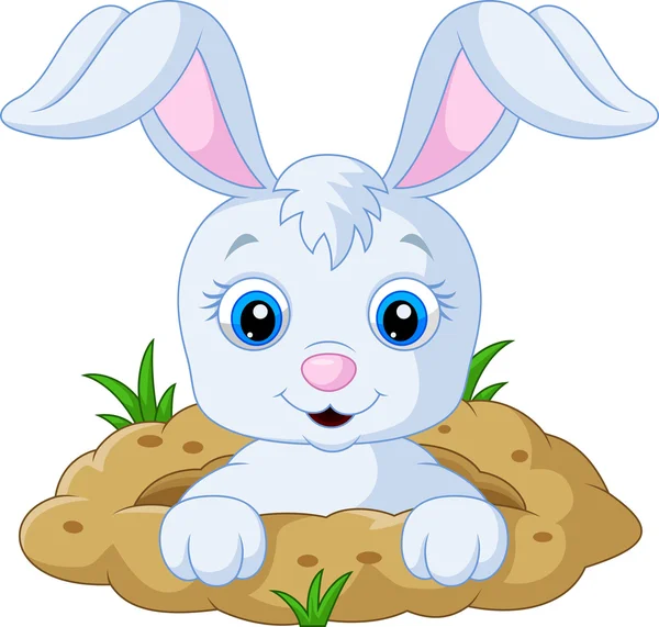 Happy bunny cartoon in the hole — Stock Vector