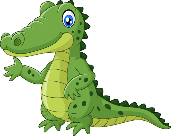 Happy crocodile cartoon waving hand — Stock Vector