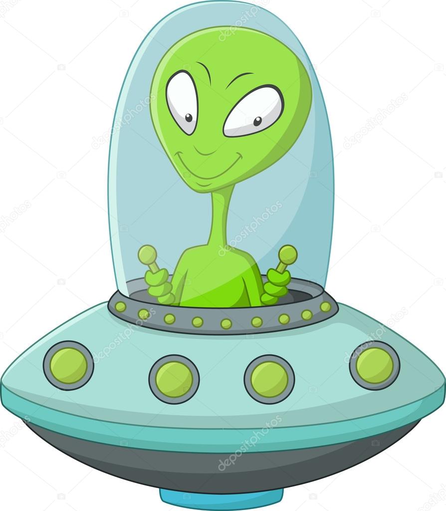 Cute alien cartoon in the spaceship