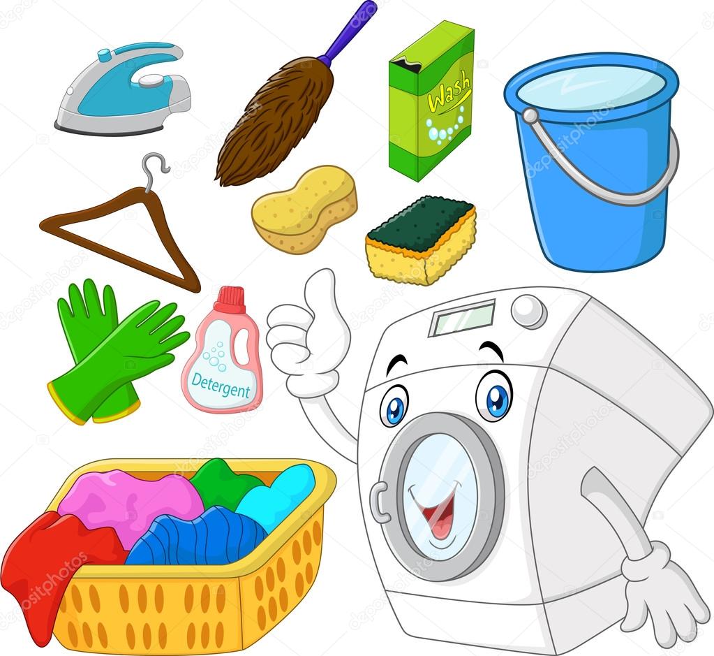Collection of laundry equipment cartoon