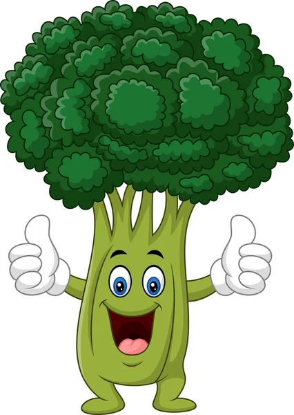 Cartoon funny broccoli giving thumb up — Stock Vector