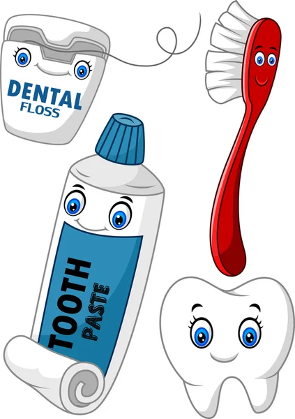 Juego de cuidado dental de dibujos animados — Vector de stock