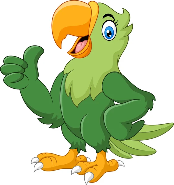 Papagaio feliz dos desenhos animados dando polegar para cima — Vetor de Stock