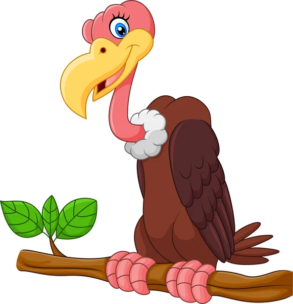 Avvoltoio cartone animato su un ramo d'albero — Vettoriale Stock