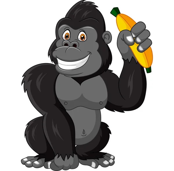 Cartoon grappige gorilla bedrijf banaan — Stockvector
