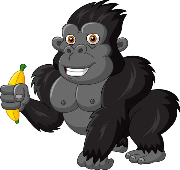 Cartoon grappige gorilla bedrijf banaan — Stockvector