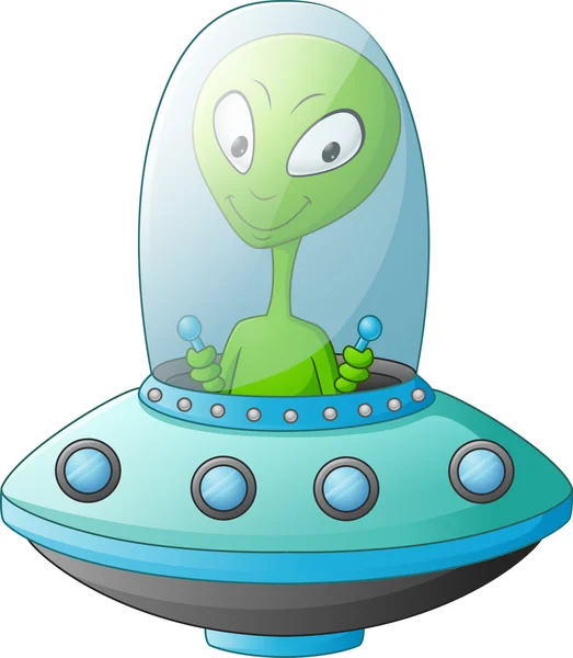Linda caricatura alienígena en la nave espacial — Vector de stock