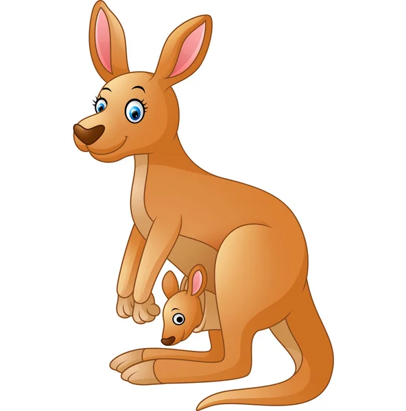 Şirin bir Joey taşıyan çizgi film kanguru — Stok Vektör