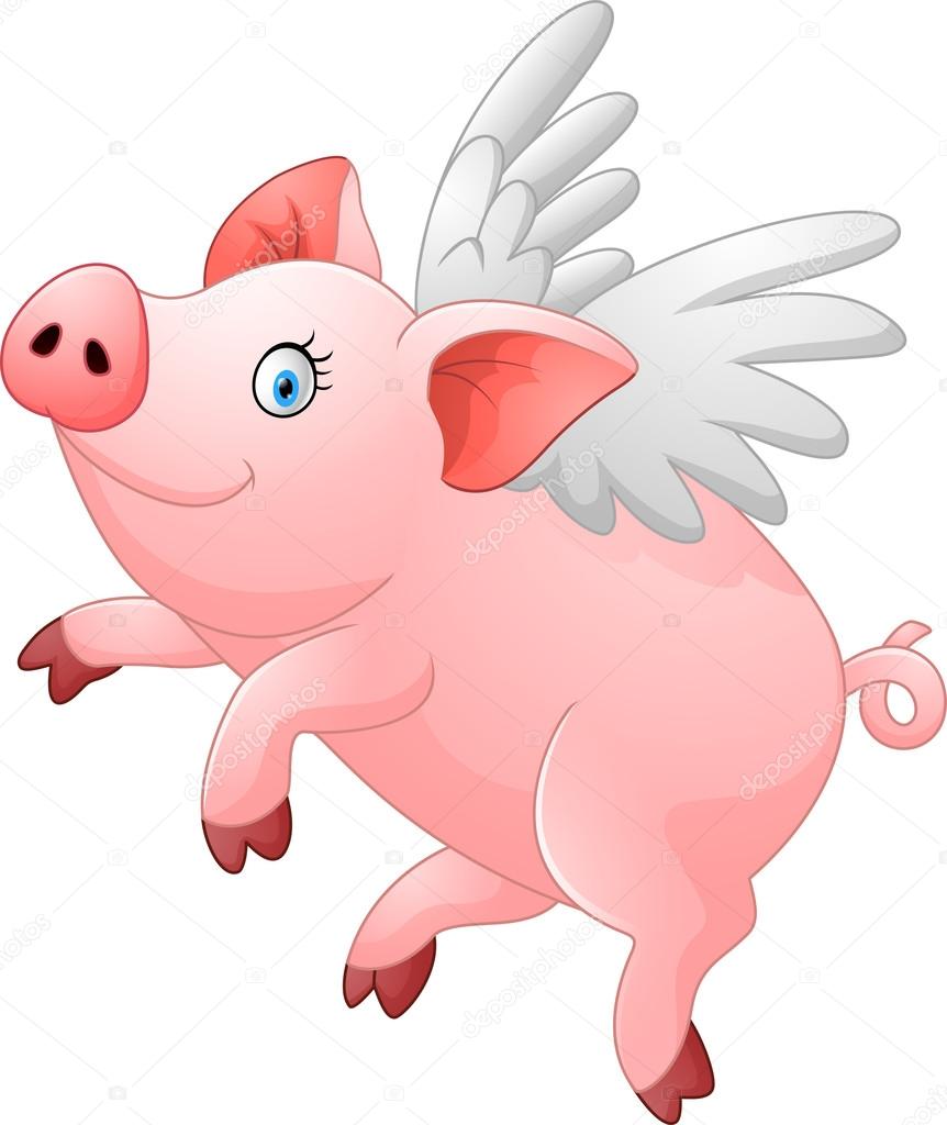 Cute pig cartoon flying
