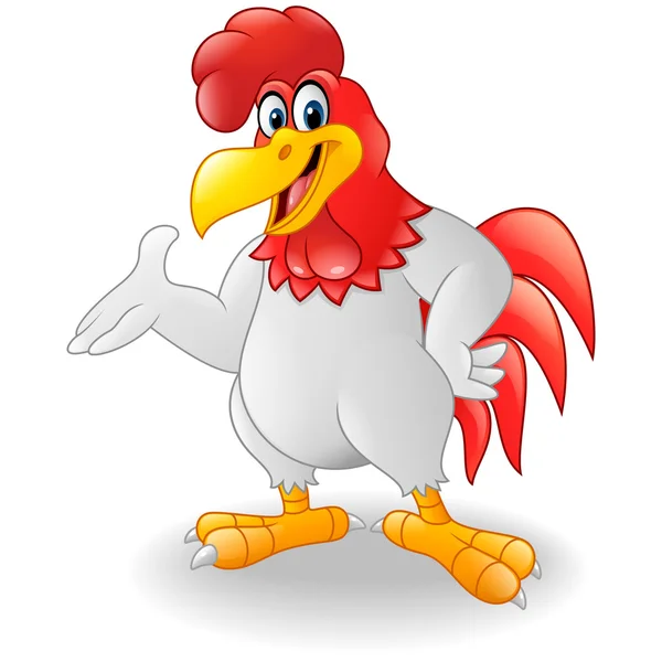 Cartoon rooster presenting isolated on white background — Stock Vector