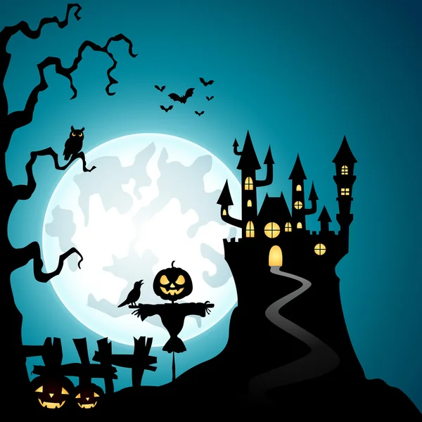 Halloween night background with the scarecrow — Stock Vector
