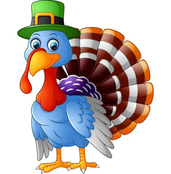 Cartoon turkey wearing green cap — Stock Vector