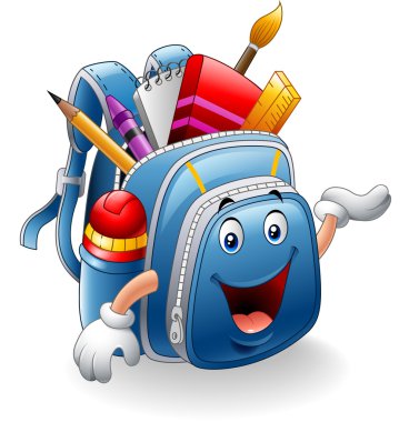 Çizgi film mavi çanta sallayarak