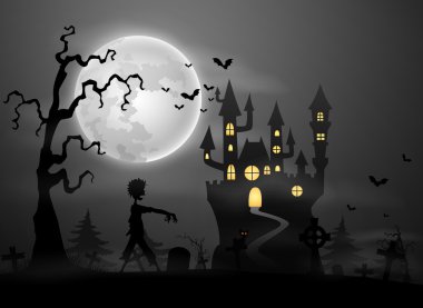 Zombi mezarlığı üzerinde yürüme ile Halloween gece arka plan