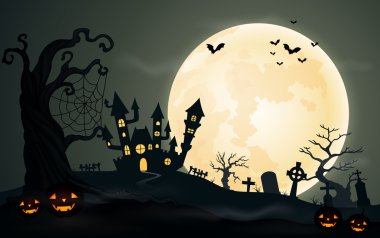 Pupkins Kalesi ve dolunay Halloween geceler arka plan