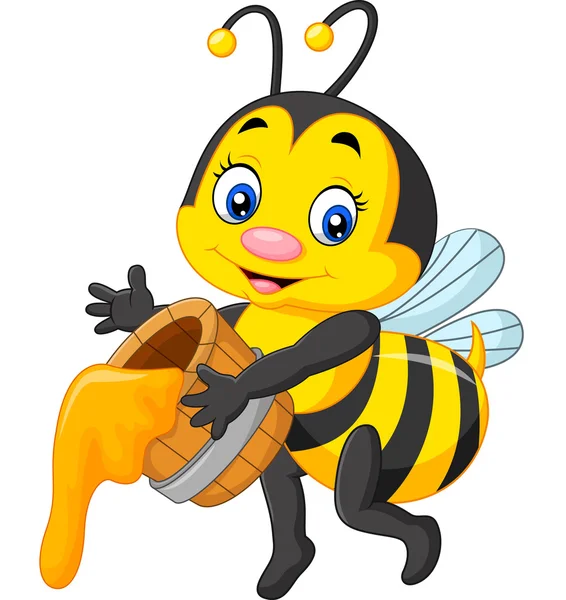 Cute bee holding honey — Stock Vector