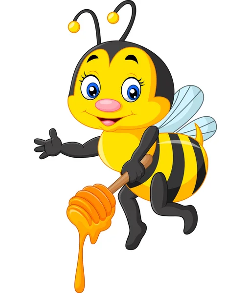 Cute bee holding honey — Stock Vector