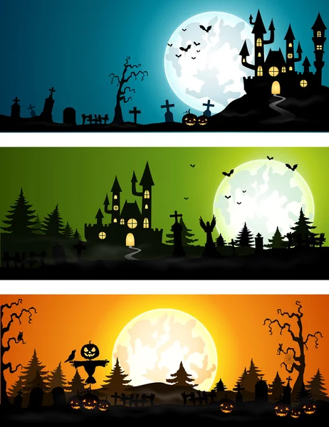 Conjunto de tres banderas de Halloween — Vector de stock