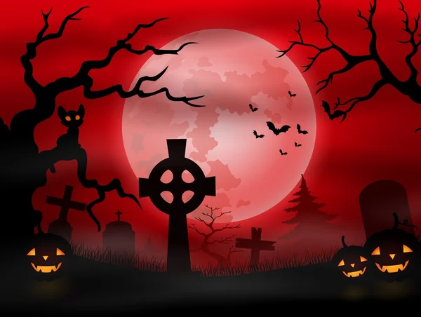 Cemitério de Halloween com lua cheia — Vetor de Stock