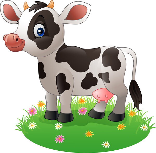 Cartoon cow standing on grass