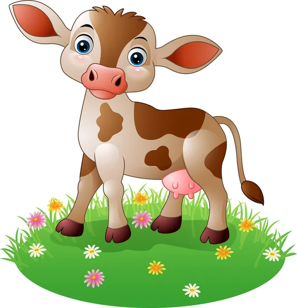 Vaca de dibujos animados de pie sobre hierba — Archivo Imágenes Vectoriales