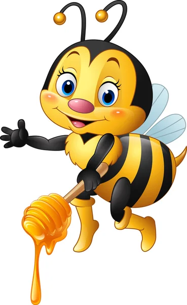 Cartoon bee holding honung strömstare — Stock vektor