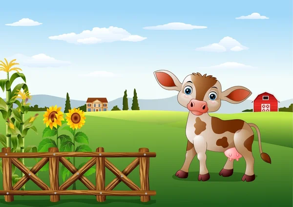 漫画牛農場の風景と — ストックベクタ
