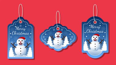 Noel etiketleri renkli arkaplanda selamlama unsurları belirledi. Noel arkaplanı. vektör illüstrasyonu