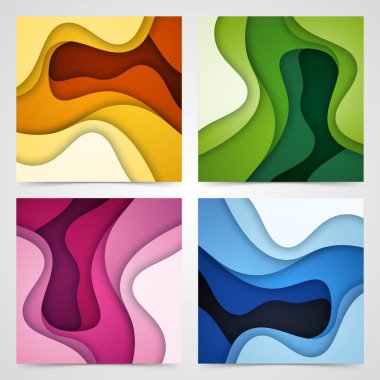 3D soyut arkaplan ve kağıt kesim şekilleri, vektör illüstrasyonları kümesi