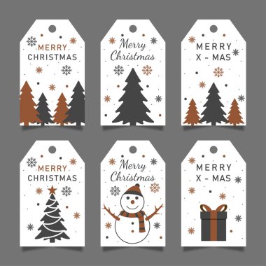 Noel etiketleri renkli arkaplanda selamlama unsurları belirledi. Noel arkaplanı. vektör illüstrasyonu