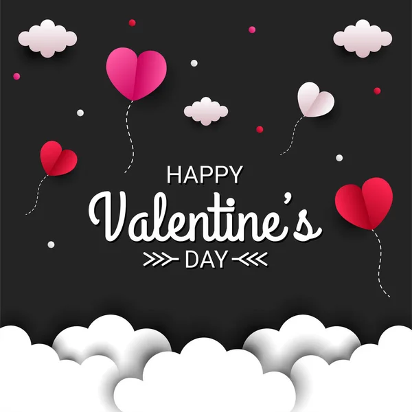 Mutlu Sevgililer Günü Kağıt Kesim Stili Siyah Arka Planda Renkli — Stok Vektör