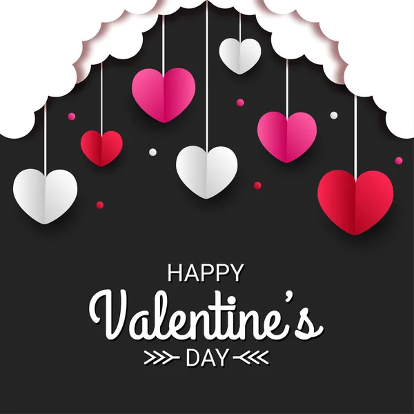 Happy Valentijnsdag Papier Gesneden Stijl Met Kleurrijke Hartvorm Zwarte Achtergrond — Stockvector