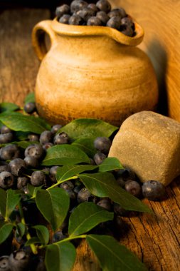 Olgun brovniler yeşil yaprakların arasına saçılmış.