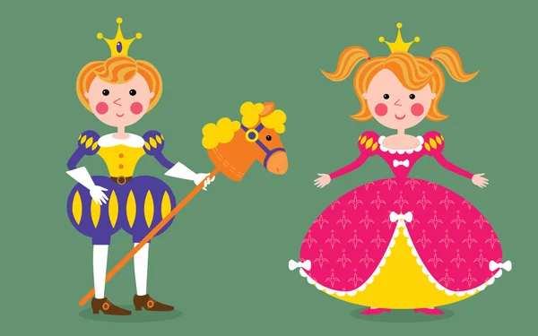 Cute cartoon Prince and Princess couple. Vector. — Stock Vector