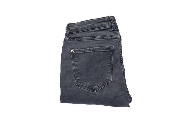 Denim Pattern Gray Jeans Isolated White Background Folded Jeans Flat — Stock Photo, Image