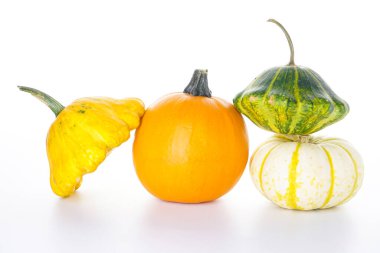 Cadılar Bayramı balkabaklarının izolasyonu beyaz arka planda. Cadılar Bayramı süslemeleri. 