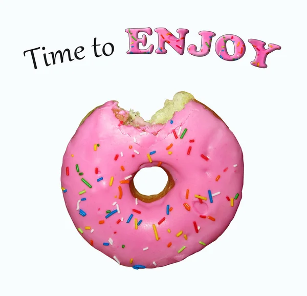 Gibt Einen Rosafarbenen Donut Zeit Zum Genießen Weißer Hintergrund Isoliert — Stockfoto