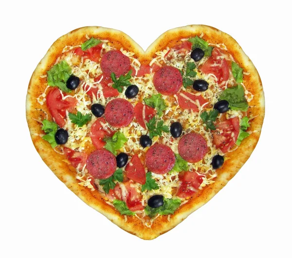 Gibt Eine Herzförmige Pizza Weißer Hintergrund Isoliert — Stockfoto